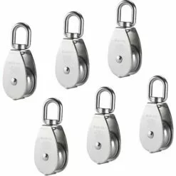 NAXUNNN M15 Poulie Simple En Acier Inoxydable 304, 15MM Seul Poulies Bloc Rouleau, Grue Pivot Crochet Lisse Fil Corde Câble Chargement 77lbs/35Kg (6 Pièces)