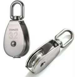 EINEMGELD 2 Pièces Seul Poulies Bloc Rouleau, M32 Poulie Simple En Acier Inoxydable, Poulie Pivotante Pour Corde à Linge, Etendoir, Tendeur, Poids Et Barre De Musculation, Crochet Cord