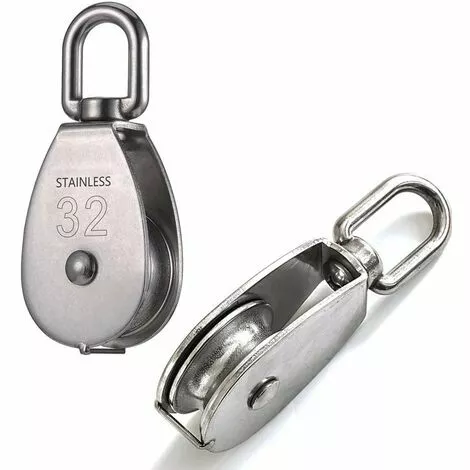 EINEMGELD 2 Pièces Seul Poulies Bloc Rouleau, M32 Poulie Simple En Acier Inoxydable, Poulie Pivotante Pour Corde à Linge, Etendoir, Tendeur, Poids Et Barre De Musculation, Crochet Cord 1 EINEMGELD 2 Pièces Seul Poulies Bloc Rouleau, M32 Poulie Simple En Acier Inoxydable, Poulie Pivotante Pour Corde à Linge, Etendoir, Tendeur, Poids Et Barre De Musculation, Crochet Cord