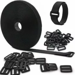 SLBRILLèRE Attache Volet Roulant De 10m Avec 50 Boucles, Attache Cable Scratch De Longueur De Coupe Libre, Rislan Fixation Noir