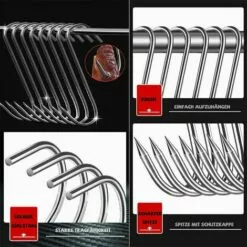 FOZIY 10pcs Crochet Boucher Forme S 12cm,Crochet Fumoir Acier Inoxydable Pour Poisson Viande, Pour Suspendre La Viande,Boeuf,Canard Rôti,Bacon,Saucisse,Poisson,BBQ,Boucher (12mm,3 Mm)，Fonepro -Treuil, cric, palan et accessoires Soldes Boutique 63841872 4