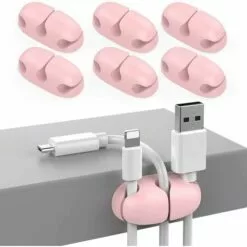 EAUDACè Lot De 6 Supports De Câbles Adhésifs Solides Pour Organiser Les Câbles USB à La Maison, Au Bureau Et Dans La Voiture (rose)
