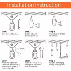 RHAFAYRE Lourds Crochet De Plafond 360 ° Rotation Acier Inoxydable Crochet Hamac Suspension Kit Pour Hamac, Chaise Accrochante, Sac De Boxe, Balançoire, Yoga Aérien - Capacité 450KG 9 RHAFAYRE Lourds Crochet De Plafond 360 ° Rotation Acier Inoxydable Crochet Hamac Suspension Kit Pour Hamac, Chaise Accrochante, Sac De Boxe, Balançoire, Yoga Aérien - Capacité 450KG -Treuil, cric, palan et accessoires Soldes Boutique 63937710 5