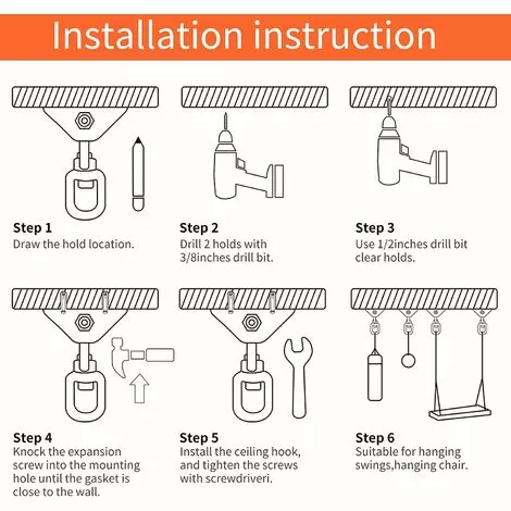 RHAFAYRE Lourds Crochet De Plafond 360 ° Rotation Acier Inoxydable Crochet Hamac Suspension Kit Pour Hamac, Chaise Accrochante, Sac De Boxe, Balançoire, Yoga Aérien - Capacité 450KG 5 RHAFAYRE Lourds Crochet De Plafond 360 ° Rotation Acier Inoxydable Crochet Hamac Suspension Kit Pour Hamac, Chaise Accrochante, Sac De Boxe, Balançoire, Yoga Aérien - Capacité 450KG – Image 5