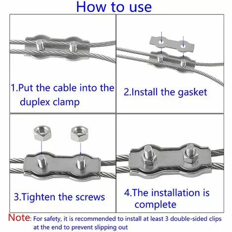 TINOR M3 Duplex Clips Serre-câbles En Acier Inoxydable 304 Pinces Duplex Pour Filin Pour Cordes à Linge En Câble Métallique Voiles De Soleil Suspendues Patio Fixe 8 Pièces 5 TINOR M3 Duplex Clips Serre-câbles En Acier Inoxydable 304 Pinces Duplex Pour Filin Pour Cordes à Linge En Câble Métallique Voiles De Soleil Suspendues Patio Fixe 8 Pièces – Image 5