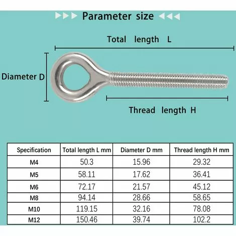 GALOZZOIT M6 304 Anneau En Acier Inoxydable Longue Vis Tige Filetée Boulon à Anneau 10PCS 2 GALOZZOIT M6 304 Anneau En Acier Inoxydable Longue Vis Tige Filetée Boulon à Anneau 10PCS – Image 2