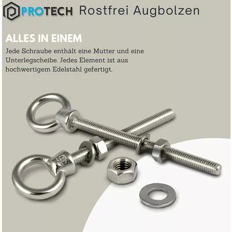 GALOZZOIT Boulon à œil Avec Filetage Métrique En Acier Inoxydable A4 V4A Acier Inoxydable M10x100(2pcs) 3 GALOZZOIT Boulon à œil Avec Filetage Métrique En Acier Inoxydable A4 V4A Acier Inoxydable M10x100(2pcs) – Image 3