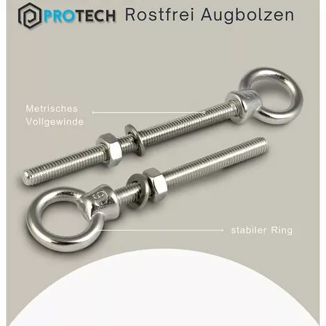 GALOZZOIT Boulon à œil Avec Filetage Métrique En Acier Inoxydable A4 V4A Acier Inoxydable M10x100(2pcs) 4 GALOZZOIT Boulon à œil Avec Filetage Métrique En Acier Inoxydable A4 V4A Acier Inoxydable M10x100(2pcs) – Image 4