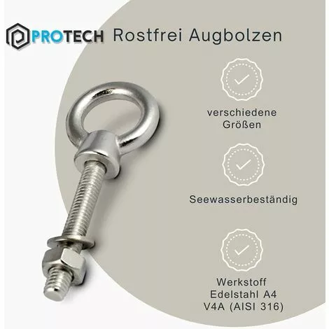 GALOZZOIT Boulon à œil Avec Filetage Métrique En Acier Inoxydable A4 V4A Acier Inoxydable M10x100(2pcs) 5 GALOZZOIT Boulon à œil Avec Filetage Métrique En Acier Inoxydable A4 V4A Acier Inoxydable M10x100(2pcs) – Image 5