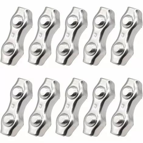 SLI-RES Serre-Câbles Duplex, 10 Pièces 304 Pinces De Câble En Acier Inoxydable M3, Double Bornes Pour Câble En Métal, Câble De Poignées Pour Des Lignes à Linge Fixes Intérieures Et Extérieures 3.4*1.5cm Argent,Lilaris 1 SLI-RES Serre-Câbles Duplex, 10 Pièces 304 Pinces De Câble En Acier Inoxydable M3, Double Bornes Pour Câble En Métal, Câble De Poignées Pour Des Lignes à Linge Fixes Intérieures Et Extérieures 3.4*1.5cm Argent,Lilaris
