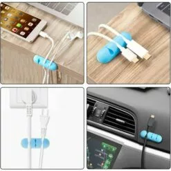 PESCE Clips Câble, 10pcs Rangements De Câbles Et Serre-Câbles Attache-Câbles En Silicone, Rangement Cordon Bureau Pour Fils De Chargeur, Ordinateur, Souris, Téléphone, Écouteur Etc (Bleu) -Treuil, cric, palan et accessoires Soldes Boutique 64380898 5