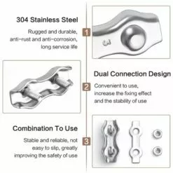 LADACèE 15 Pcs Serre-câbles M3 Pinces à Câble En Acier Inoxydable 304 Clips De Câble Métallique Duplex Pince De Corde De Câble Pour Corde à Linge L'industrie -Treuil, cric, palan et accessoires Soldes Boutique 65726262 3