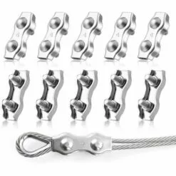 YEURIé M4 Duplex Clips Serre-Câbles, 10 Pièces Pinces De Câble Métallique Duplex En Acier Inoxydable 304, Câble à Pince 4mm Pour Cordes à Linge En Câble Métallique