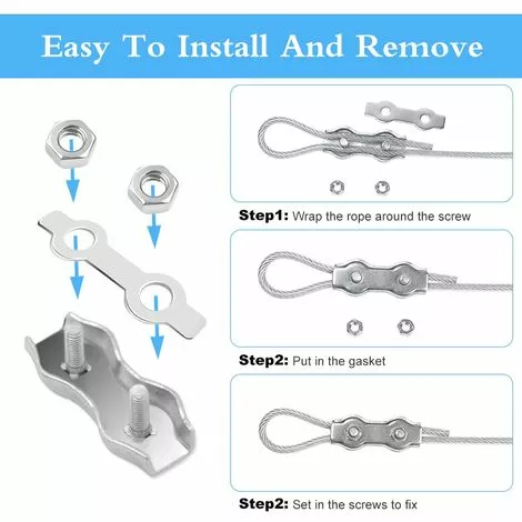 YEURIé M4 Duplex Clips Serre-Câbles, 10 Pièces Pinces De Câble Métallique Duplex En Acier Inoxydable 304, Câble à Pince 4mm Pour Cordes à Linge En Câble Métallique 5 YEURIé M4 Duplex Clips Serre-Câbles, 10 Pièces Pinces De Câble Métallique Duplex En Acier Inoxydable 304, Câble à Pince 4mm Pour Cordes à Linge En Câble Métallique â Image 5