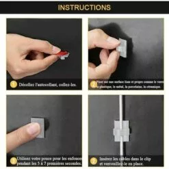 100PCS Clips Câbles Adhésif 3M Durables, Rangement De Cordon Serre-Câbles, Gestion De Câble Support Organiseur De Fils Electriques Réglable Pour Bureau/Maison/TV/Chargeur/Voiture/PC (Blanc),Adélala -Treuil, cric, palan et accessoires Soldes Boutique 66379126 5