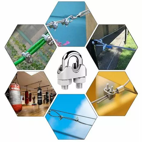 15 Pièces Serre Cable Acier,Serre Cable Inox 304 U Boulon Clip De Câble Métalliques,Pour Câble Métallique En Acier De M3 Mm/M4 Mm/M5 Mm,Corde (Trois Tailles)——Adélala 2 15 Pièces Serre Cable Acier,Serre Cable Inox 304 U Boulon Clip De Câble Métalliques,Pour Câble Métallique En Acier De M3 Mm/M4 Mm/M5 Mm,Corde (Trois Tailles)——Adélala – Image 2