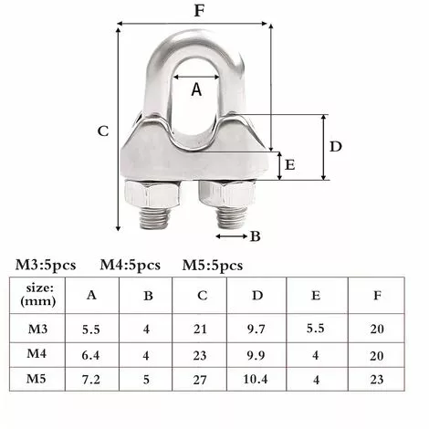 15 Pièces Serre Cable Acier,Serre Cable Inox 304 U Boulon Clip De Câble Métalliques,Pour Câble Métallique En Acier De M3 Mm/M4 Mm/M5 Mm,Corde (Trois Tailles)——Adélala 3 15 Pièces Serre Cable Acier,Serre Cable Inox 304 U Boulon Clip De Câble Métalliques,Pour Câble Métallique En Acier De M3 Mm/M4 Mm/M5 Mm,Corde (Trois Tailles)——Adélala – Image 3