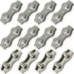 FLETéçA 12 PièCes Duplex Pinces En Acier Inoxydable Double Serre CâBles Inox Connecteur De Corde Pince Serre CâBles Duplex Pince M2 Pince De CâBle Pour CâBles De CâBles MéTalliques De 1.5mm, Argent