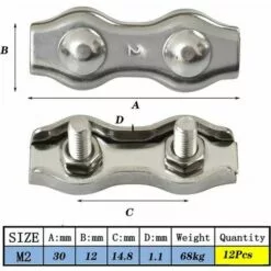 FLETéçA 12 PièCes Duplex Pinces En Acier Inoxydable Double Serre CâBles Inox Connecteur De Corde Pince Serre CâBles Duplex Pince M2 Pince De CâBle Pour CâBles De CâBles MéTalliques De 1.5mm, Argent -Treuil, cric, palan et accessoires Soldes Boutique 66967453 3