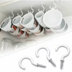 FLETéçA 12 Pièces Crochets à Visser Plafond Vis Crochet En Vinyle Crochets Muraux De Plafond Pour Usage D'intérieur Et De Plein Air(Blanc) -Treuil, cric, palan et accessoires Soldes Boutique 66968836 4