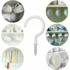 FLETéçA 12 Pièces Crochets à Visser Plafond Vis Crochet En Vinyle Crochets Muraux De Plafond Pour Usage D'intérieur Et De Plein Air(Blanc) -Treuil, cric, palan et accessoires Soldes Boutique 66968836 5