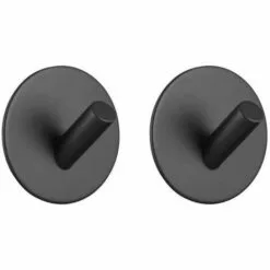 FLETéçA 2 Pièces Crochet Adhésif Crochet Mural Salle De Bains En Acier Inox Crochets Serviettes Pour Bain Cuisine Toilettes Placards Noir Rond