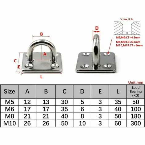 FLETéçA M6 Patère De Fixation Au Plafond Crochet De Fixation Murale En Acier Inoxydable 304 Pour Balançoire De Yoga, Quincaillerie Pour Bateau Paquet De 6 (vis Non Incluses) 5 FLETéçA M6 Patère De Fixation Au Plafond Crochet De Fixation Murale En Acier Inoxydable 304 Pour Balançoire De Yoga, Quincaillerie Pour Bateau Paquet De 6 (vis Non Incluses) – Image 5