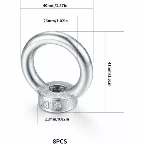 GGNRALNY M10 écrou à Oeil, Anneau De Levage Boulon à œil, Acier Inoxydable 304 écrou De Bague, Piton à Visser Ecrous - 8 Pcs 2 GGNRALNY M10 écrou à Oeil, Anneau De Levage Boulon à œil, Acier Inoxydable 304 écrou De Bague, Piton à Visser Ecrous - 8 Pcs – Image 2