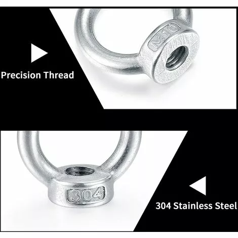 GGNRALNY M10 écrou à Oeil, Anneau De Levage Boulon à œil, Acier Inoxydable 304 écrou De Bague, Piton à Visser Ecrous - 8 Pcs 5 GGNRALNY M10 écrou à Oeil, Anneau De Levage Boulon à œil, Acier Inoxydable 304 écrou De Bague, Piton à Visser Ecrous - 8 Pcs – Image 5