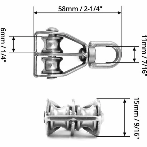 MèREÉTERNEL M15 Bloc De Poulie Double En Acier Inoxydable 304, Pivotant Double Poulie De Levage, Pack Of 2 Ternel 2 MèREÉTERNEL M15 Bloc De Poulie Double En Acier Inoxydable 304, Pivotant Double Poulie De Levage, Pack Of 2 Ternel – Image 2