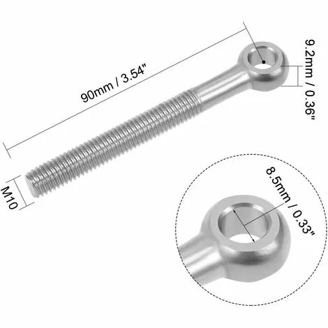 ENLENK 2pcs Boulon à œil Anneau Levage M10 X 90mm Acier Inoxydable 304 Filetage 2 ENLENK 2pcs Boulon à œil Anneau Levage M10 X 90mm Acier Inoxydable 304 Filetage – Image 2