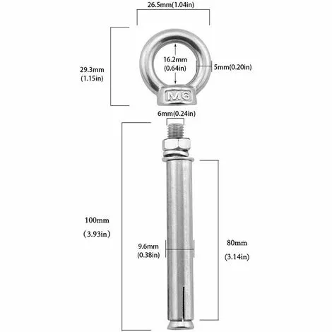 YIENJAOY AGILITY Boulons à Expansion M6 X 100mm Manchon En Acier Boulon à œil 304 Inoxydable Expansion Du Béton Ancrage Vis à Oeil Chevilles Boulons 2-Pack 2 YIENJAOY AGILITY Boulons à Expansion M6 X 100mm Manchon En Acier Boulon à œil 304 Inoxydable Expansion Du Béton Ancrage Vis à Oeil Chevilles Boulons 2-Pack – Image 2