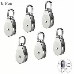 ENLENK 15MM Seul Poulies Bloc Rouleau, M15 Poulie Simple En Acier Inoxydable 304, Grue Pivot Crochet Lisse Fil Corde Câble Chargement 77lbs/35Kg (6 Pièces)