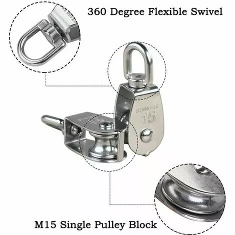 LLOVE 15MM Seul Poulies Bloc Rouleau, M15 Poulie Simple En Acier Inoxydable 304, Grue Pivot Crochet Lisse Fil Corde Câble Chargement 77lbs/35Kg (6 Pièces) 4 LLOVE 15MM Seul Poulies Bloc Rouleau, M15 Poulie Simple En Acier Inoxydable 304, Grue Pivot Crochet Lisse Fil Corde Câble Chargement 77lbs/35Kg (6 Pièces) – Image 4