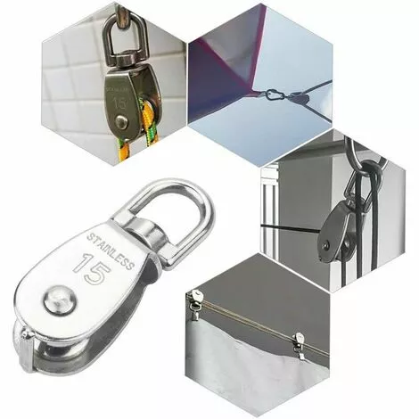 LLOVE 15MM Seul Poulies Bloc Rouleau, M15 Poulie Simple En Acier Inoxydable 304, Grue Pivot Crochet Lisse Fil Corde Câble Chargement 77lbs/35Kg (6 Pièces) 5 LLOVE 15MM Seul Poulies Bloc Rouleau, M15 Poulie Simple En Acier Inoxydable 304, Grue Pivot Crochet Lisse Fil Corde Câble Chargement 77lbs/35Kg (6 Pièces) – Image 5