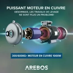 AREBOS Treuil Palan électrique | 300/600 Kg | 1050W | Treuil Palan à Chaine à Levier | Treuil Palan à Ascenseur Levage Pour Avec Télécommande, Pour Chariot Élévateur, Entrepôts, Chantiers - Rouge -Treuil, cric, palan et accessoires Soldes Boutique 7557610 3