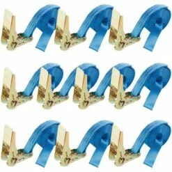 AREBOS 10 X Sangle D'Arrimage | Sangle à Cliquet Sangles | Pour Transport Moto | Camion Sangle Arrimage | Courroies De Tension Pour Camping-car | 4m X 25mm | 800 DaN | En Une Partie - Bleu